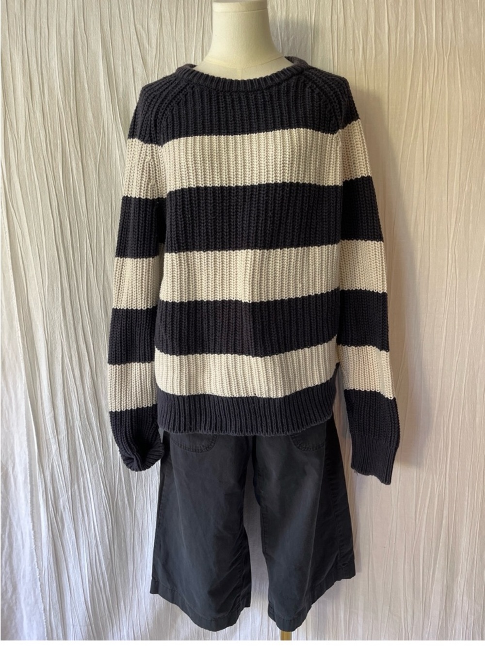 J.Crew Re-Imagined Navy Striped Cotton Crewneck Sweater size -medium